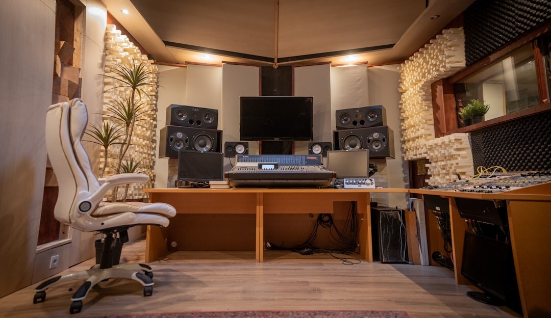 Digital broadcast equipment and monitors in a modern production control room