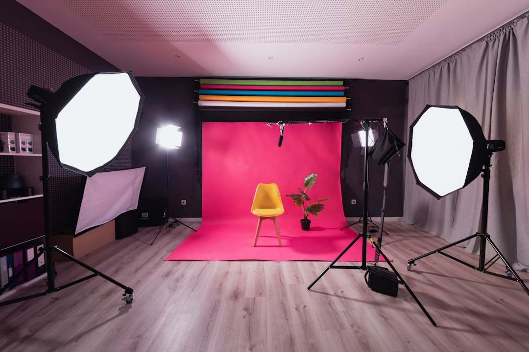 Multi-camera studio setup with live broadcast lighting and professional cameras