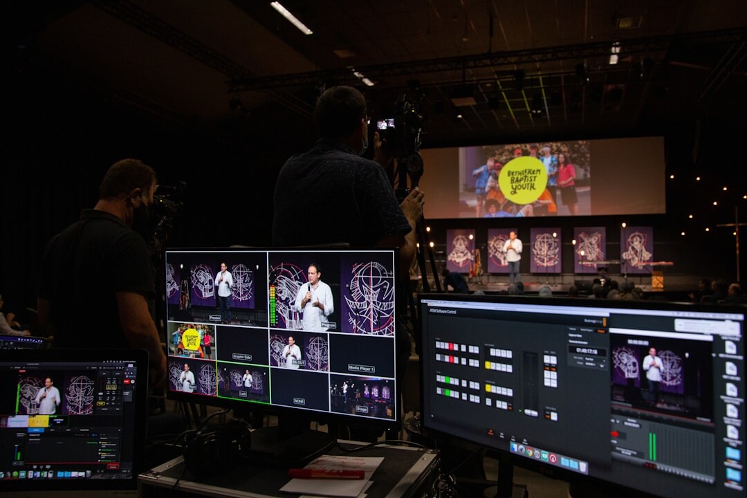 Broadcast zone coverage map being reviewed on a large screen